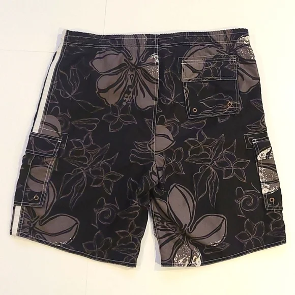 3/$20 US Apparel Black & Tan Hawaiian Print Swim Trunks - Picture 2 of 7